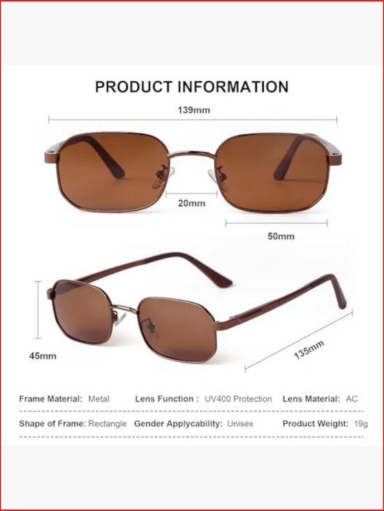 Polarized Small Rectangle Sunglasses Women Men Trendy Retro Vintage UV